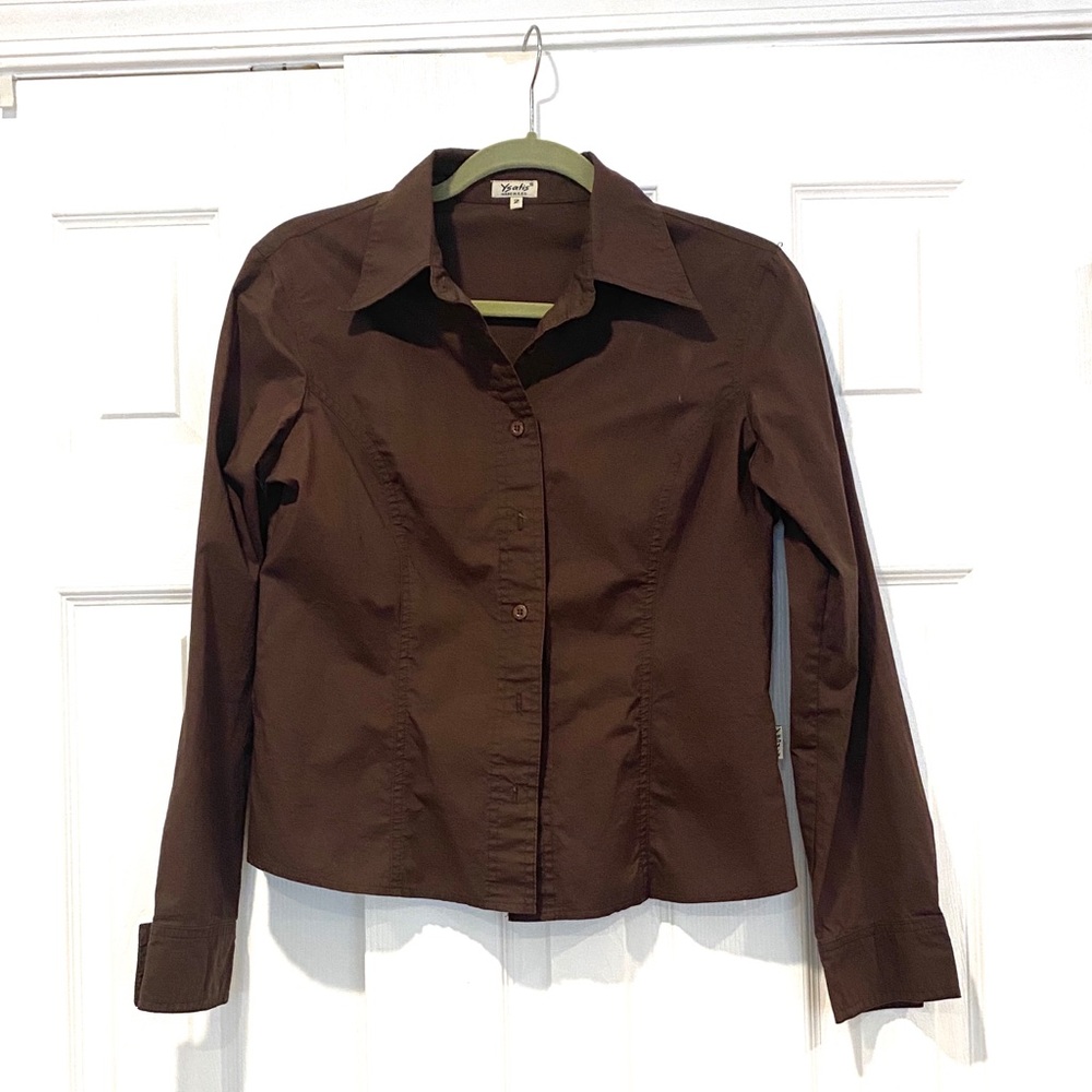 Womens brown button down blouse Top sz 2